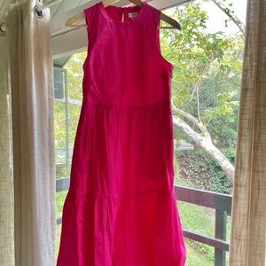 NWOT JCrew Bright/Hot Pink Tiered Midi Dress Size 2.